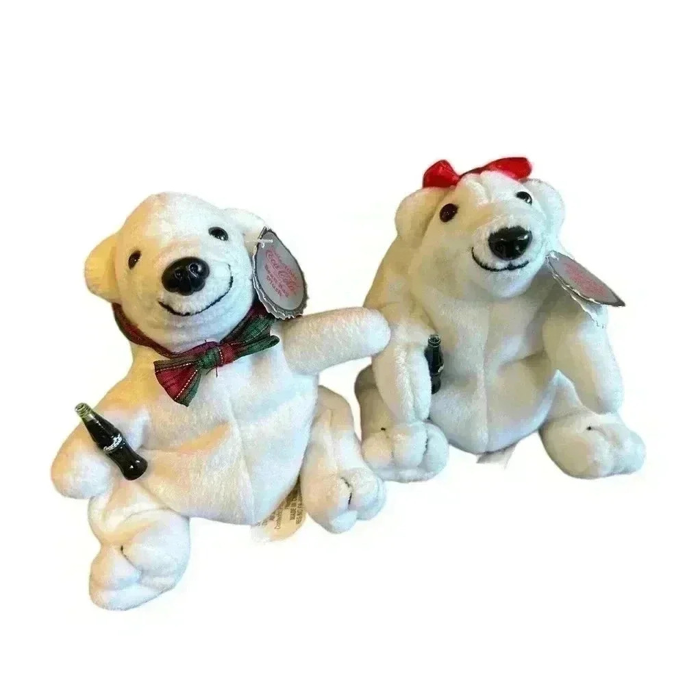 1997 Vintage Coke Coca Cola Polar Bears Bow Baseball Cap Bean Bag Stuffed Plush